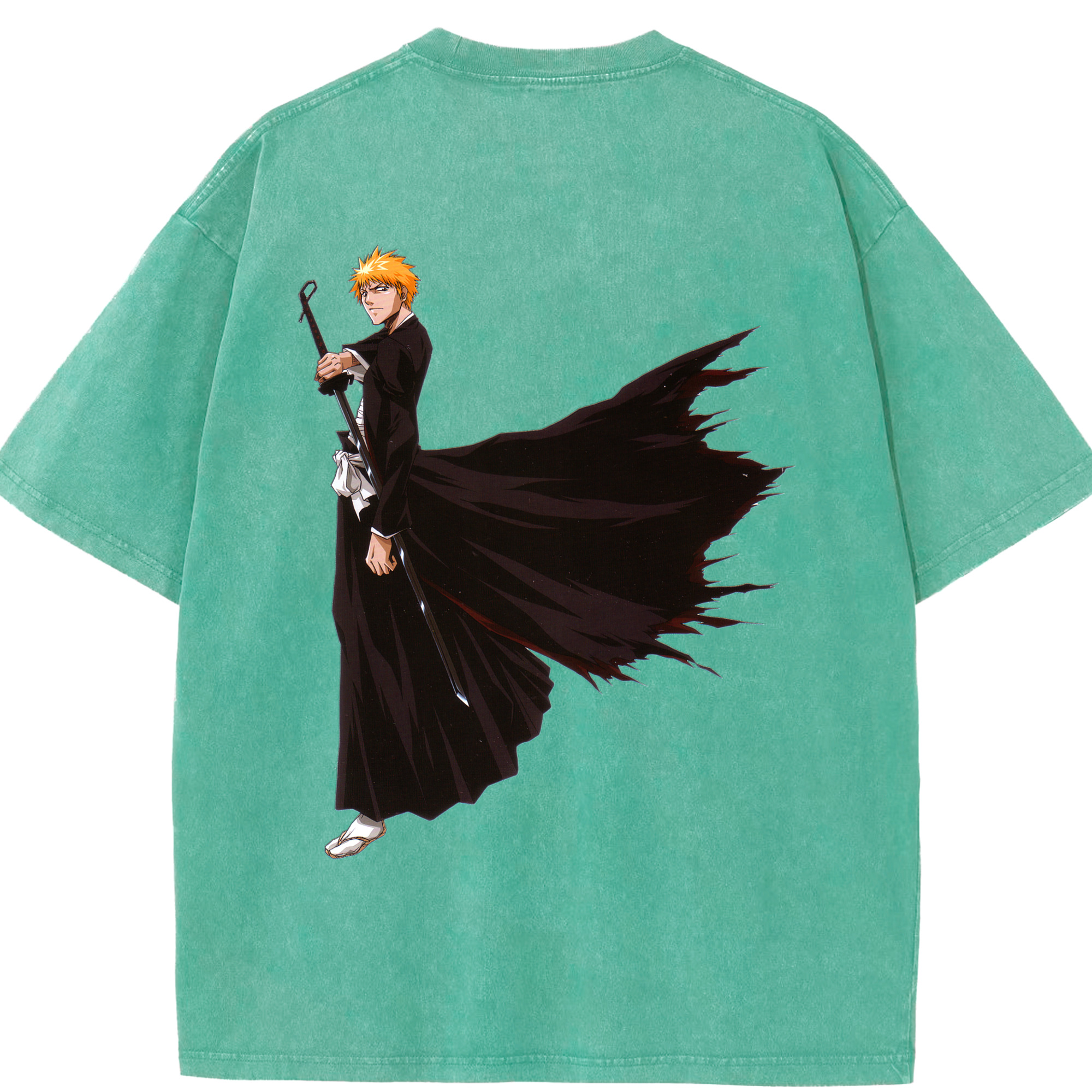 （画像用） ブリーチ 黒崎一護（くろさき いちご）BLEACH Kurosaki Ichigo 綿100% ヴィンテージ風 半袖Tシャツ（背面プリント）